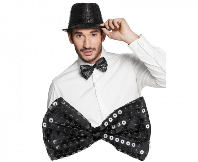 Черна стилна папионка с паети, кабаре стил /Gd/