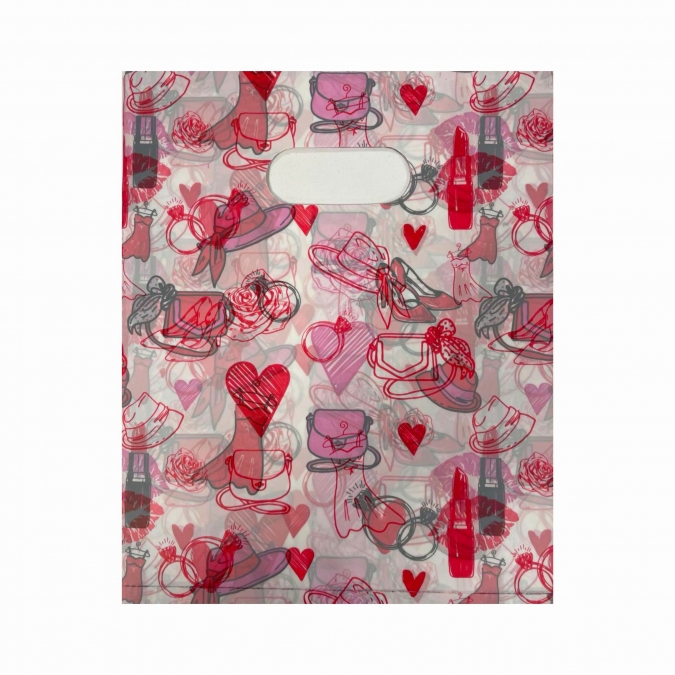 Подаръчна торбичка в розово и червено, 20х25 см /Pe/