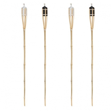 Комплект от 4 бамбукови факли с контейнер, бял и черен, 120 см /Mb/