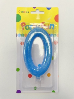 Свещ гига с брокат, цифра 0 цвят син /Gx/