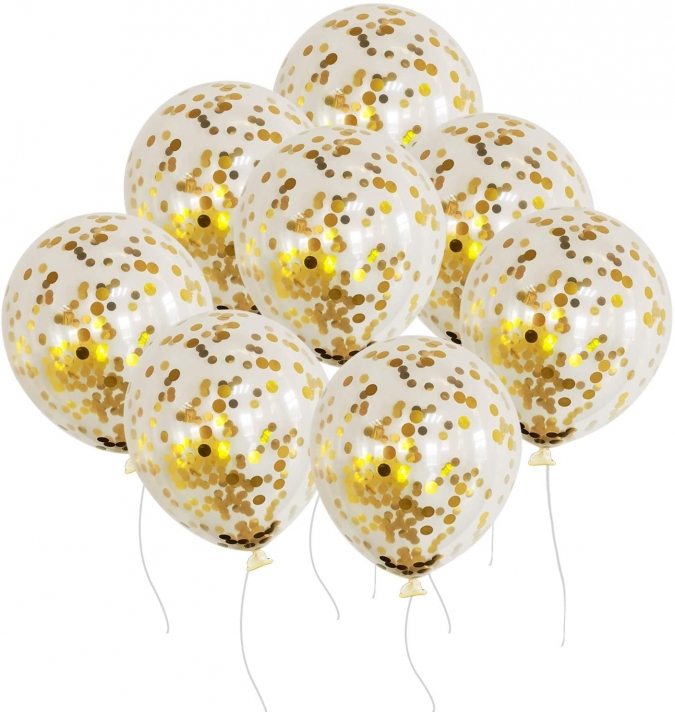 Комплект 5 бр. прозрачни балони със златни конфети, диаметър 30 см. /Pp/