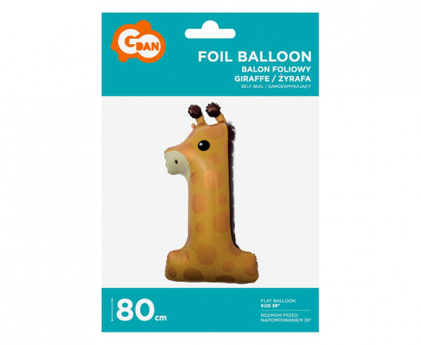 Фолиев балон цифра 1 Жираф, 80 см височина /Gd/