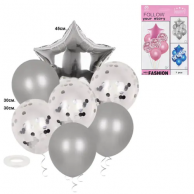Комплект 7 броя фолиеви и латексови балони, цвят сребро /Km/