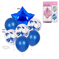 Комплект 7 броя фолиеви и латексови балони, цвят син /Km/