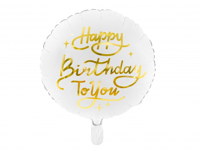 Фолиев балон бял със златен надпис Happy Birthday to you, 35 см /Pd/