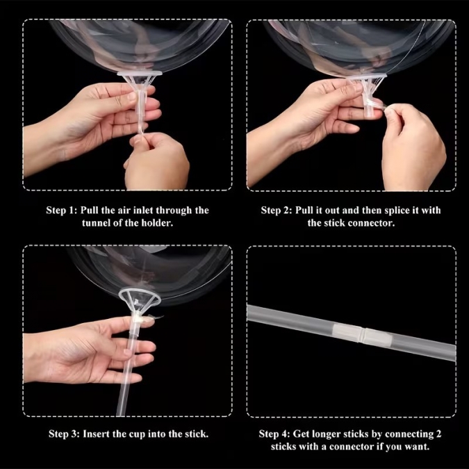 Комплект прозрачна пръчка /стик/ и държач  за фолиев балон, 45см /Tm/