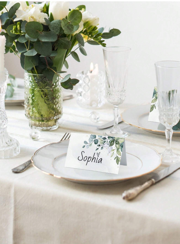 Тейбъл картичка в бяло с цветя, 9х5 см, 20бр. в опаковка /Ch/