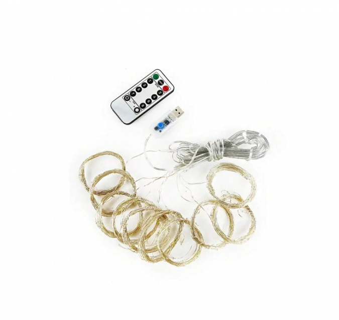 Светеща завеса за декорация от 300 LED лампички 3х3м,  топла бяла светлина /Ch/