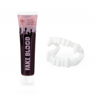 Фалшива кръв 30 мл + вампирски зъби Хелоуин / комплект /Pp/