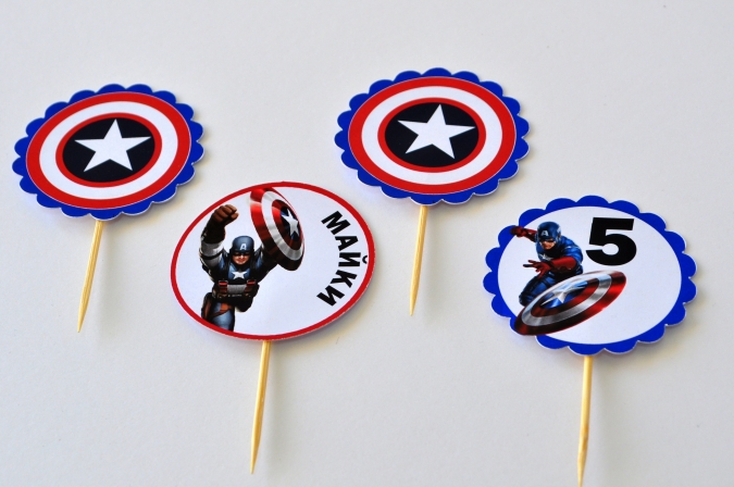 Топер за мъфини Капитан Америка, 6 бр. в опаковка