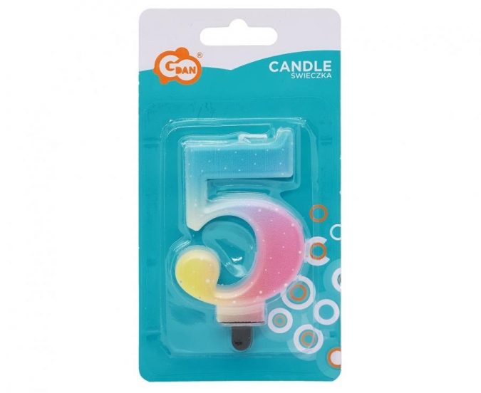 Свещичка цвят пастел дъга, цифра 5 /Gd/