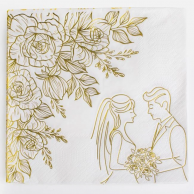 Салфетки Сватба, Младоженци, златни гланц, 20 бр. в пакет /Mb/