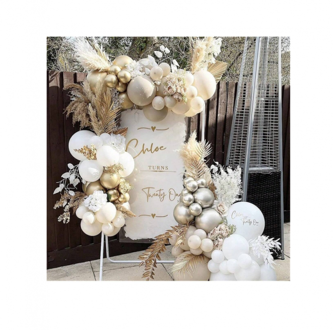 Комплект за арка 60 бр. балони в бяло, шампанско, латте и хром /Ch/