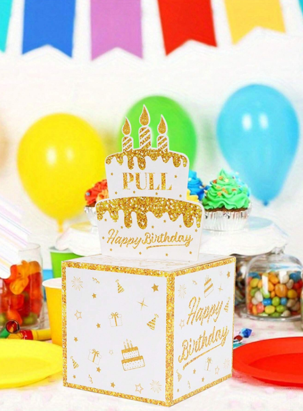 Кутия за подарък за рожден ден с изненада - пари, в бяло и златно /Ch/