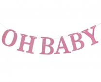 Банер гирлянд за декорация с текст Oh Baby / Бебе момиче, 3,00 м. дължина, цвят розов брокат /Gd/