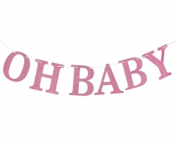 Банер гирлянд за декорация с текст Oh Baby / Бебе момиче, 3,00 м. дължина, цвят розов брокат /Gd/