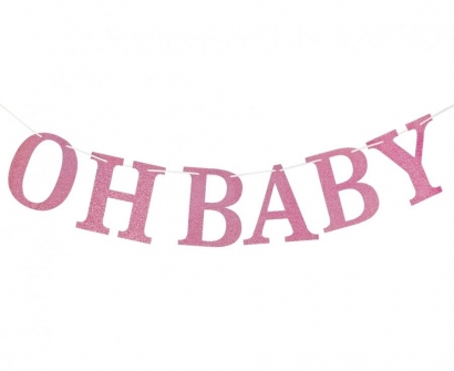 Банер гирлянд за декорация с текст Oh Baby / Бебе момиче, 3,00 м. дължина, цвят розов брокат /Gd/