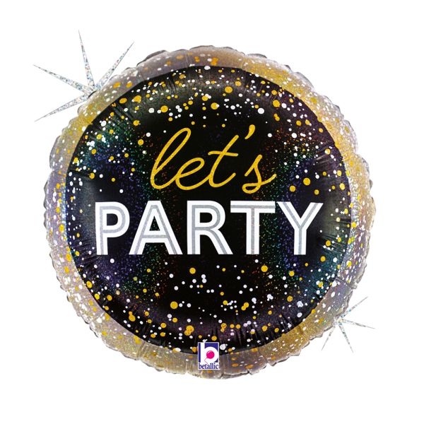 Фолиев балон Happy Birthday, Lets Party, в черно и златно, 46 см /Uk/
