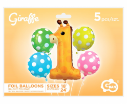 Комплект 5 бр. фолиеви балони Жираф цифра 1, Giraffe /Gd/
