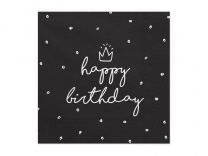 Салфетки черни с надпис Happy Birthday, 20 бр в пакет /Pd/