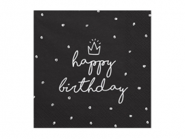 Салфетки черни с надпис Happy Birthday, 20 бр в пакет /Pd/