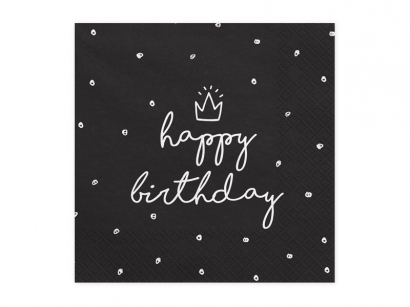 Салфетки черни с надпис Happy Birthday, 20 бр в пакет /Pd/