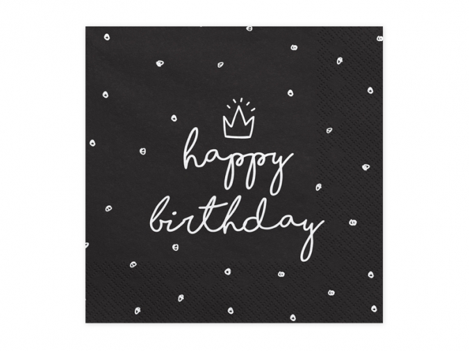 Салфетки черни с надпис Happy Birthday, 20 бр в пакет /Pd/