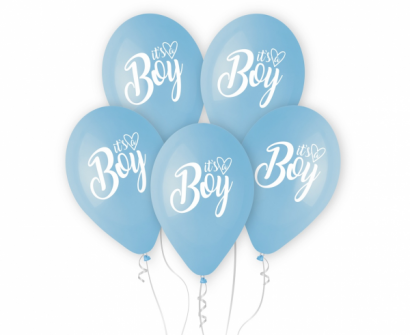 Комплект 5 бр. премиум балони, цвят син пастел с печат It's a Boy, бебе момче/ /Gd/