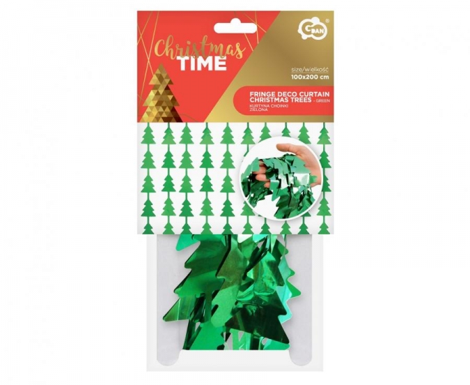 Ресни за декорация  във форма на Елхички, Коледа, /ПВЦ/ лъскави, цвят зелен 100х200см /Gd/