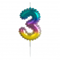 Свещичка, цвят металик дъга - преливащи цветове, цифра 3 /mb/