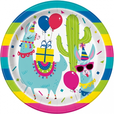 Хартиена парти чинийка  Лама Рожден Ден 23 см, Llama Birthday, 8 бр. в опаковка