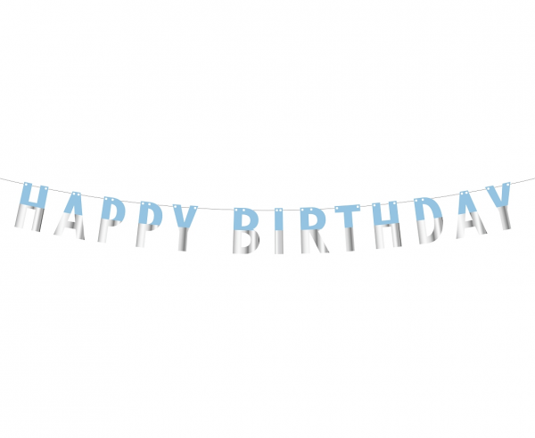Банер гирлянд за декорация с текст Happy  Birthday / Рожден ден, 1,60 м дължина, цвят син и сребро /Gd/