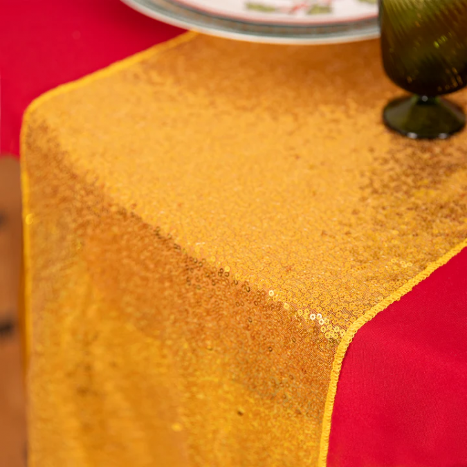 Тишлайфер /рънър/ за маса с пайети, злато 28х200см /Pp/