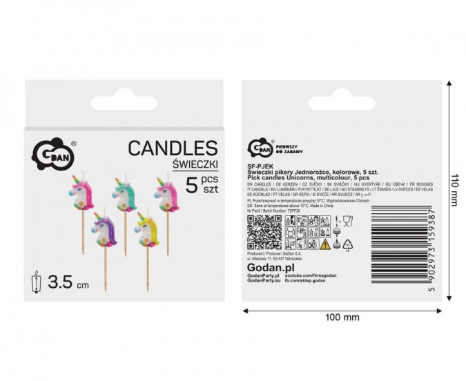 Свещички за рожден ден Еднорог, 5 броя /Gd/