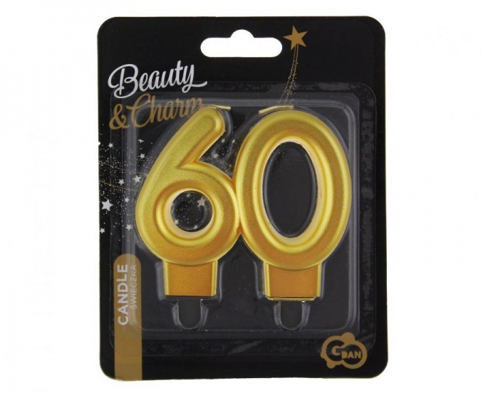 Свещичка за рожден ден, металик цвят злато, юбилей 60 години /Gd/