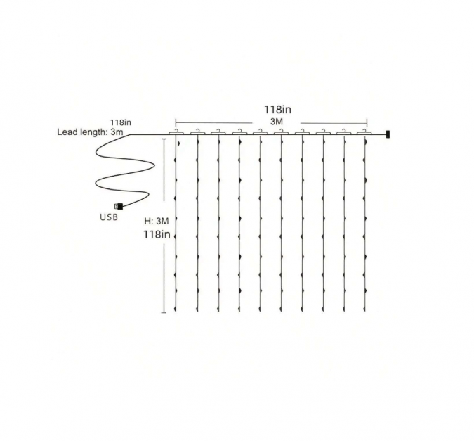 Светеща завеса за декорация от 300 LED лампички 3х3м,  топла бяла светлина /Ch/