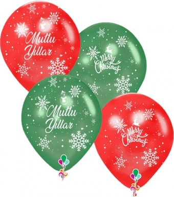 Комплект 5 бр. балони Коледа с печат Mutlu Yillar/Marry Christmas /Tr/