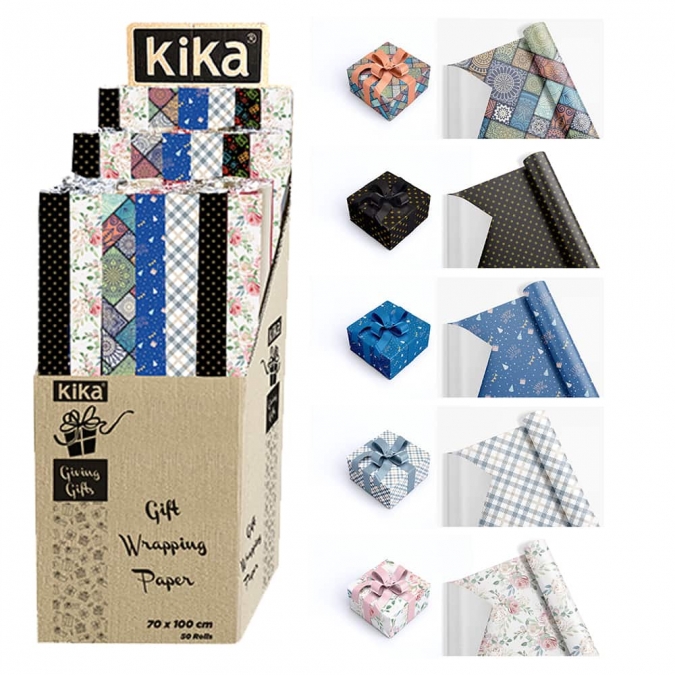 Опаковъчна хартия черна със златни звезди, 100x70 см /Tr/