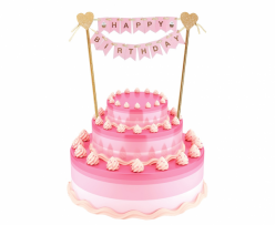 Декорация за торта в розово, златно и брокат с текст Happy Birthday, 25см /Gd/