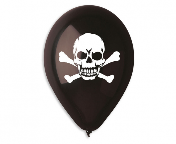 Балон Череп, пиратско парти / Skull, Pirate - 30 см диаметър, 5 бр. в опаковка,  /Gd/