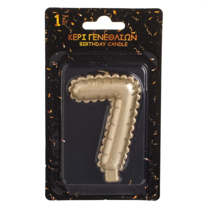 Свещичка за рожден ден, металик цвят злато, цифра 7 /Mb/