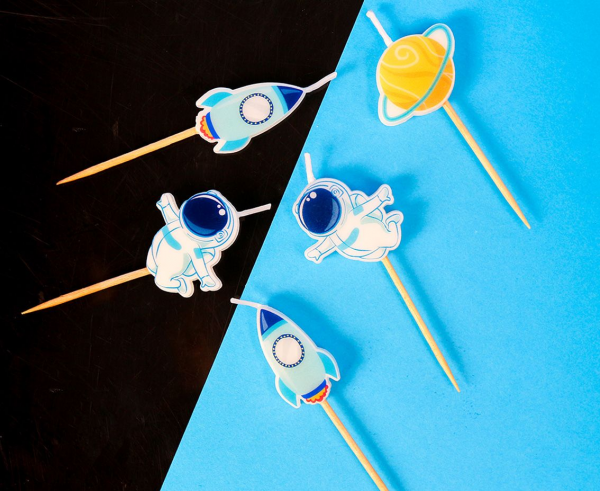 Свещички за рожден ден Космос, космонавт, ракета, планета, 5 броя /Gd/