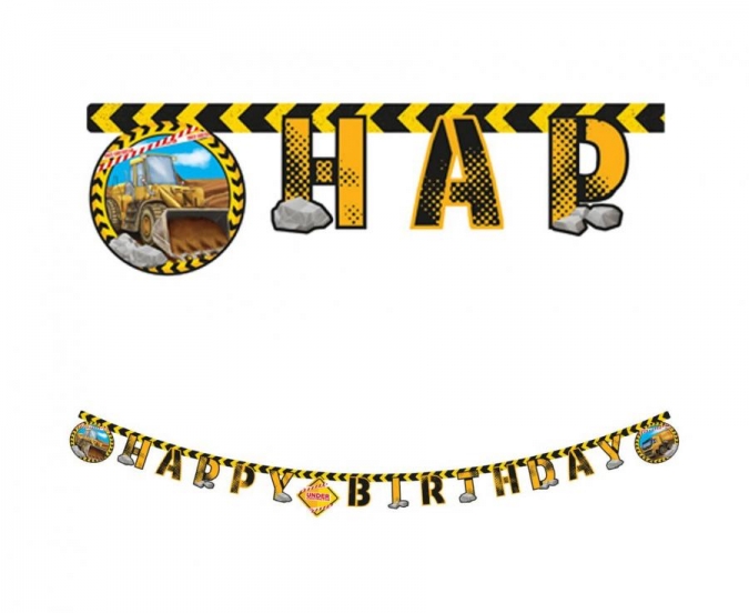 Банер гирлянд за декорация Строителни машини с текст Happy Birthday, 2,00 м дължина /Gd/