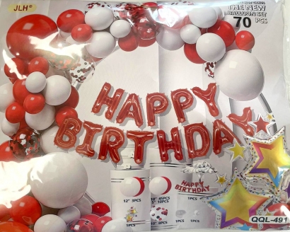 Комплект за украса тип арка, 70 бр. балони в червено и бяло /Gx/