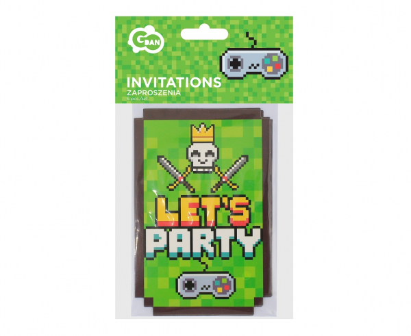 Покана за рожден ден Геймърски Рожден Ден Майнкрафт / Game On, с включени пликове, 6 бр. в опаковка /Gd/