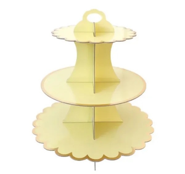 Стойка за мъфини жълта, със златен блестящ кант /Gx/