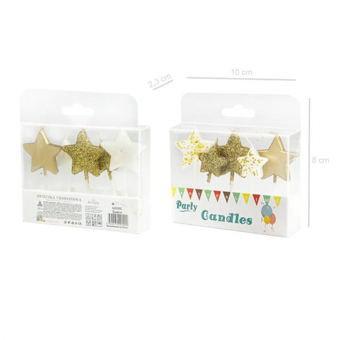 Свещички за рожден ден Златни блестящи звезди,  5 бр в пакет /Pp/