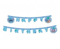 Банер гирлянд Стич и Ейнджъл, Happy Birthday, 2,00м. /Gd/