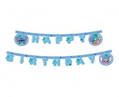 Банер гирлянд Стич и Ейнджъл, Happy Birthday, 2,00м. /Gd/