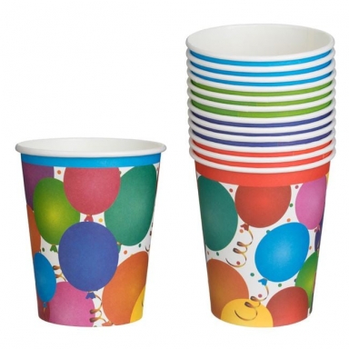 Хартиена парти чашка шарени балони, 10бр. в пакет /mb/